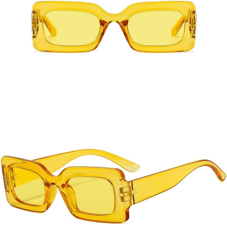 IKANOO Retro Rectangle Sunglasses for Women Vintage 90’s Candy Color Sunglasses Square Frame Y2K Eyewear Yellow image 3 of 7 B0C4LVBQLK