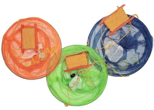SDMAX Crab Dot Net, Lobster Dot Net With Bait Clip & Rope, Safe Crabbing, Foldable, Easy Storage, For Crab Hunters, Simple to Use, Mesh Trap, Assorted Colours