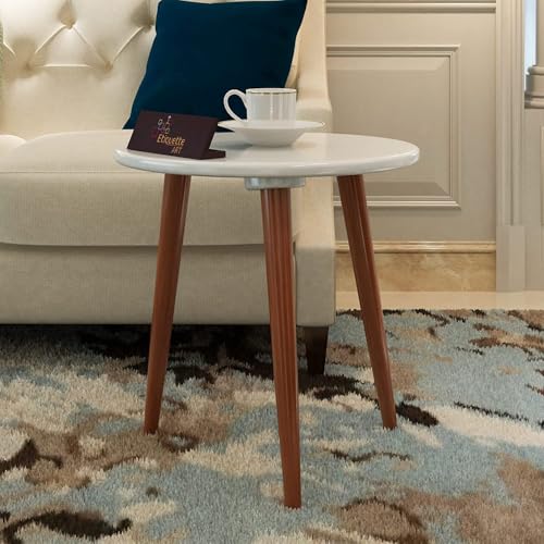 Image of END Table Side Table, Round Solid Wood End Table Coffee Table Flower Stand Small Spaces, Easy Assembly Modern Bedside Table (Brown White)