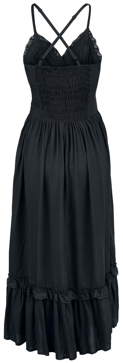 Gothicana by EMP Donna Maxi Vestito Nero con Dettagli stravaganti
