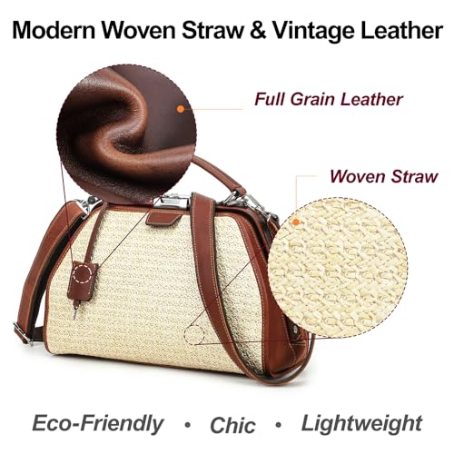 Image of CONTACTS Doctor Bag Purse for Women Luxury Leather Handbag with Lock Shoulder Bag Vintage Top Handle Bag