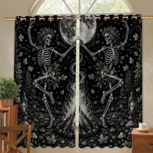 Rideaux occultants gothiques noirs avec motifs squelettes fantastiques