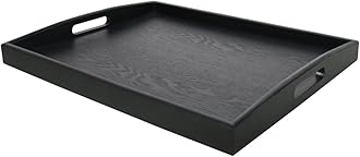 DILLMAN Serving Tray Large Black Wood Rectangle Food Tray Butler Tray Breakfast Tray with Handles (Large)