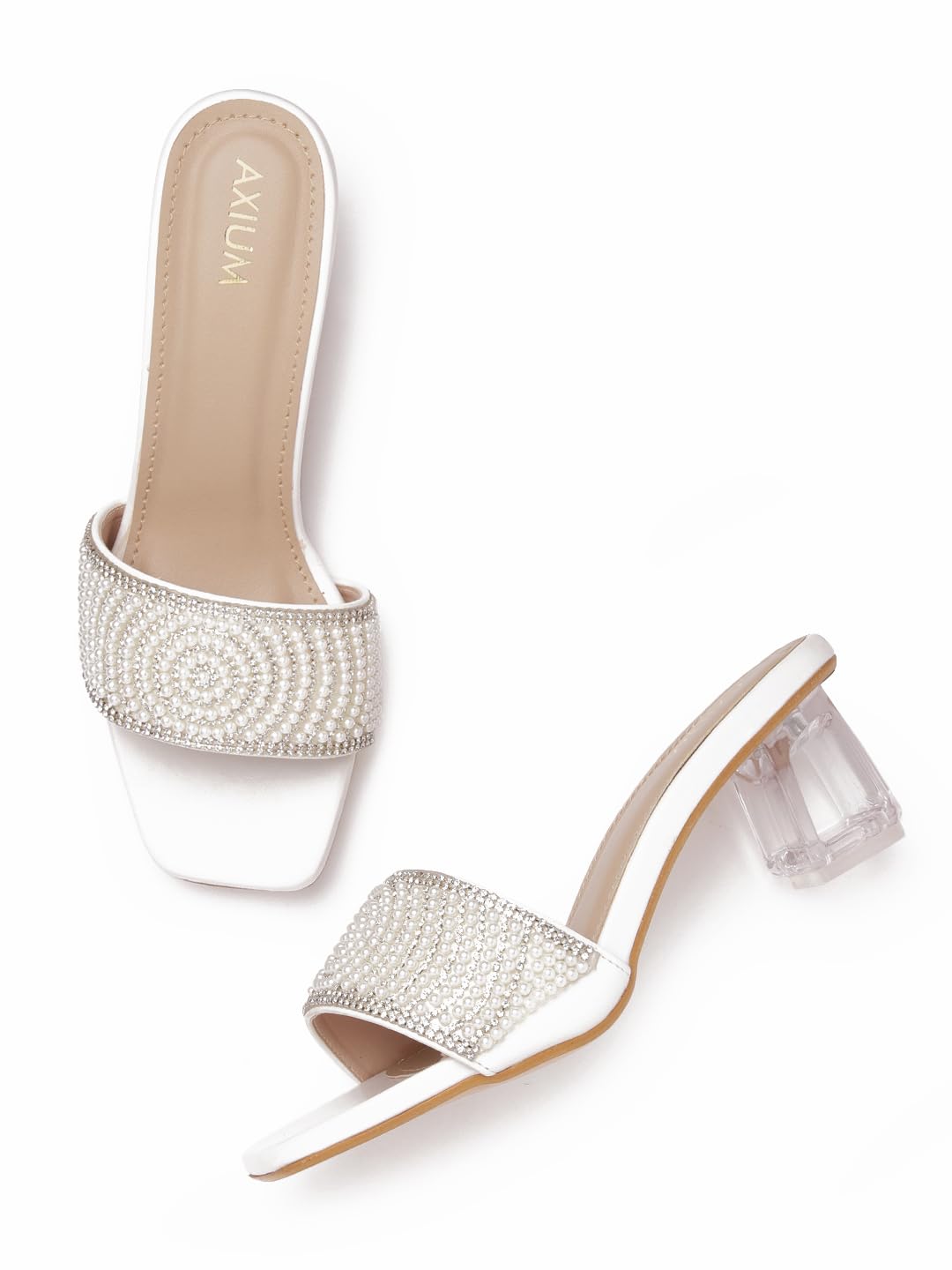 AXIUM Pearl Embellished White Transparent Heels, 2-Inch (SAN197) (B0D2DNVWHH) Amazon Price History, Amazon Price Tracker