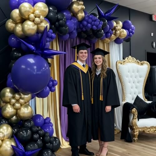 Image of Purple and Gold Balloons, 12 Inch Black Purple and Gold Confetti Balloons for Graduation Prom Halloween Baby Shower Wednesday Retirement Birthday Party Decorations