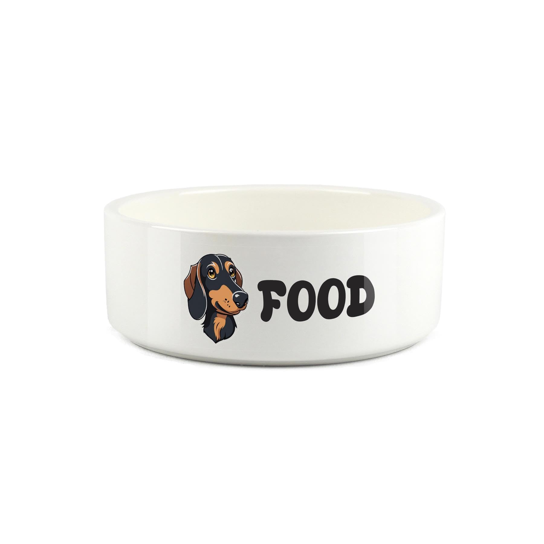 Dachshund Pet Bowl - Cartoon Dog Portrait Small Ceramic Food Bowl - Novelty White Food Dish For Dogs