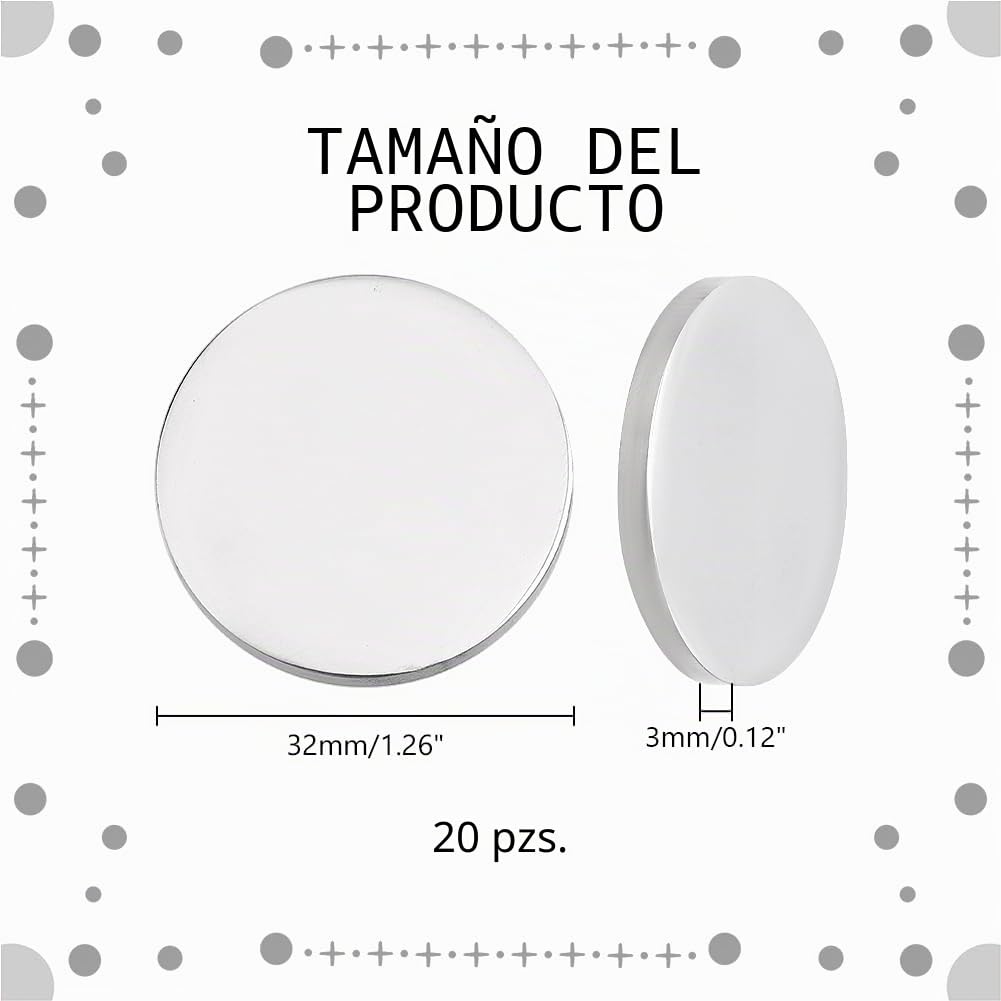 PH PandaHall 20 unidades de acero inoxidable monedas 32 mm grabado láser disco 3 mm círculo manualidades
