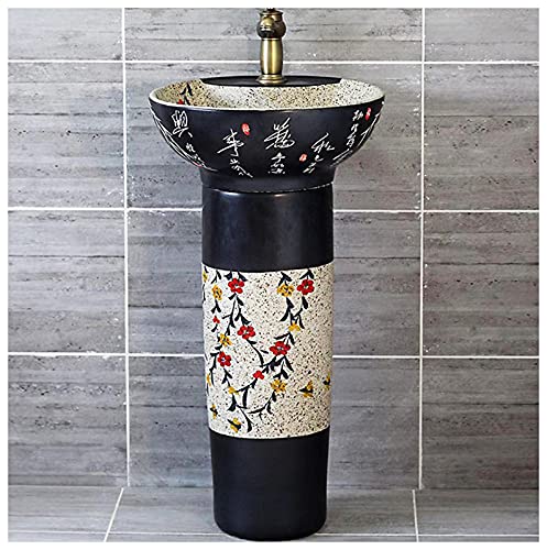 GLJTUO Baños Lavabo De Pedestal De Lujo De Cerámica Fregadero Redondo Independiente Fregadero De Lavabo De Pedestal Lavabo De Cerámica De Arte Independiente para Interior Y Ext(A)