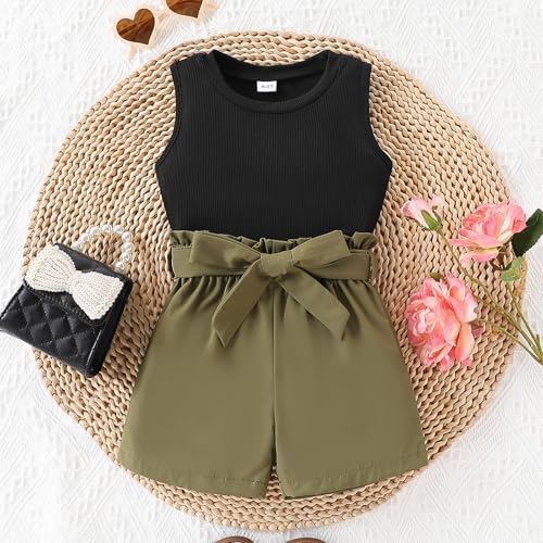 Image of Toddler Girl Summer 2-Piece Solid Color Vest + Casual Shorts Set