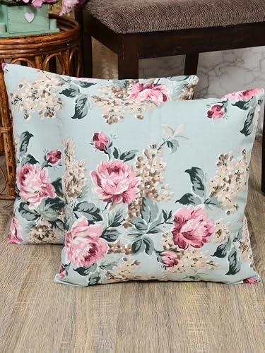 Image of Clasiko Premium Duck Cotton Decorative Throw Cushion Covers for Sofa Living Room ; Set of 5; 16x16 Inches; Floral Embrace