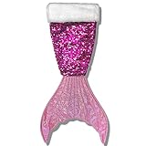 Needzo Pink Reversible Sequin Mermaid Tail Coastal Christmas Stocking, Shimmering Sequined Holiday Stockings with Faux Fur at Top for Girls, 24.75 Inches