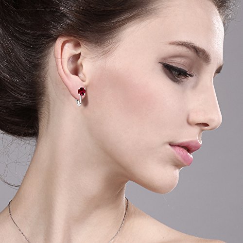 Gem Stone King 925 Sterling Silver Red Created Ruby Clip On Earrings For Women (2.00 Cttw, Round 6Mm) #TOP1