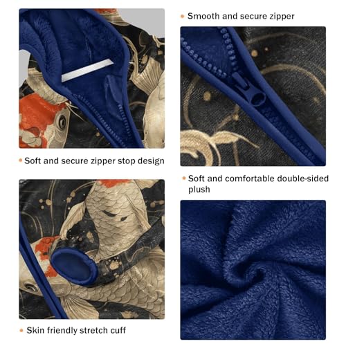 Koi Fish Pattern Toddler Fleece Jacket Girl Boys Hooded Fleece Jacket Coat Warm Outwear Zip-up 3-10T3