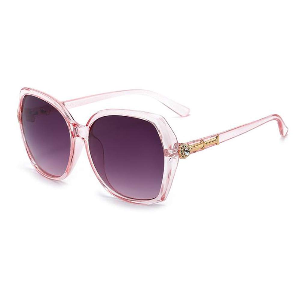 Large square frame sunglasses Womens diamond-udded sunglasses anti-ultraviolet sunglasses Transparent Pink Frame Gradient Gray Medium