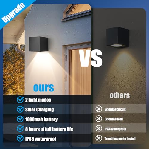 YUNYODA Solar Wall Lights, 2 Pack Outdoor Solar Fence Lights with 2 Lighting Modes - Image 3
