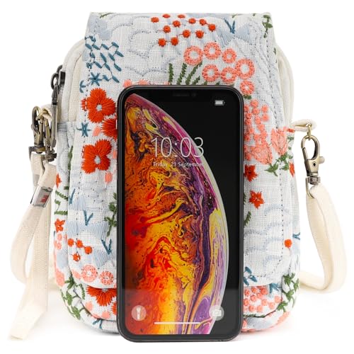 Image of SILKAREA Embroidered Cute Mini Crossbody Bag for Women Small Handbags Wristlet Wallet Bag Cell-phone Pouch Coin Purse