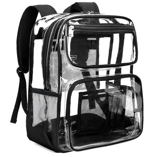 Vorspack Heavy Duty Clear Backpack for School, 16" Clear Bookbag - Black