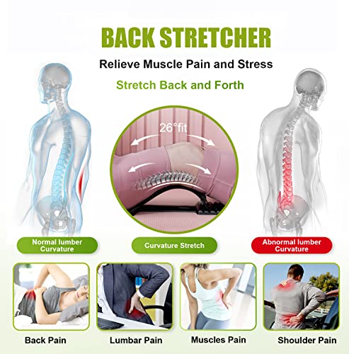 4-Level Adjustable Back Stretcher, Back Massager, Pain Relief Device With Magnet, Upper & Lower Lumbar Back Muscle Pain Relief Stretcher With Massager For Spinal Decompression, Spine Aligner (Green) #TOP1