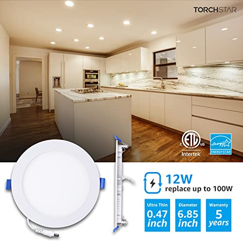Torchstar 6 Inch Slim Recessed Lighting With Junction Box, Basic Series Ultra Thin Led Recessed Light 3000K Warm White, 12W 1000Lm Dimmable Led Downlight, Etl & Energy Star, Pack Of 6 #TOP2