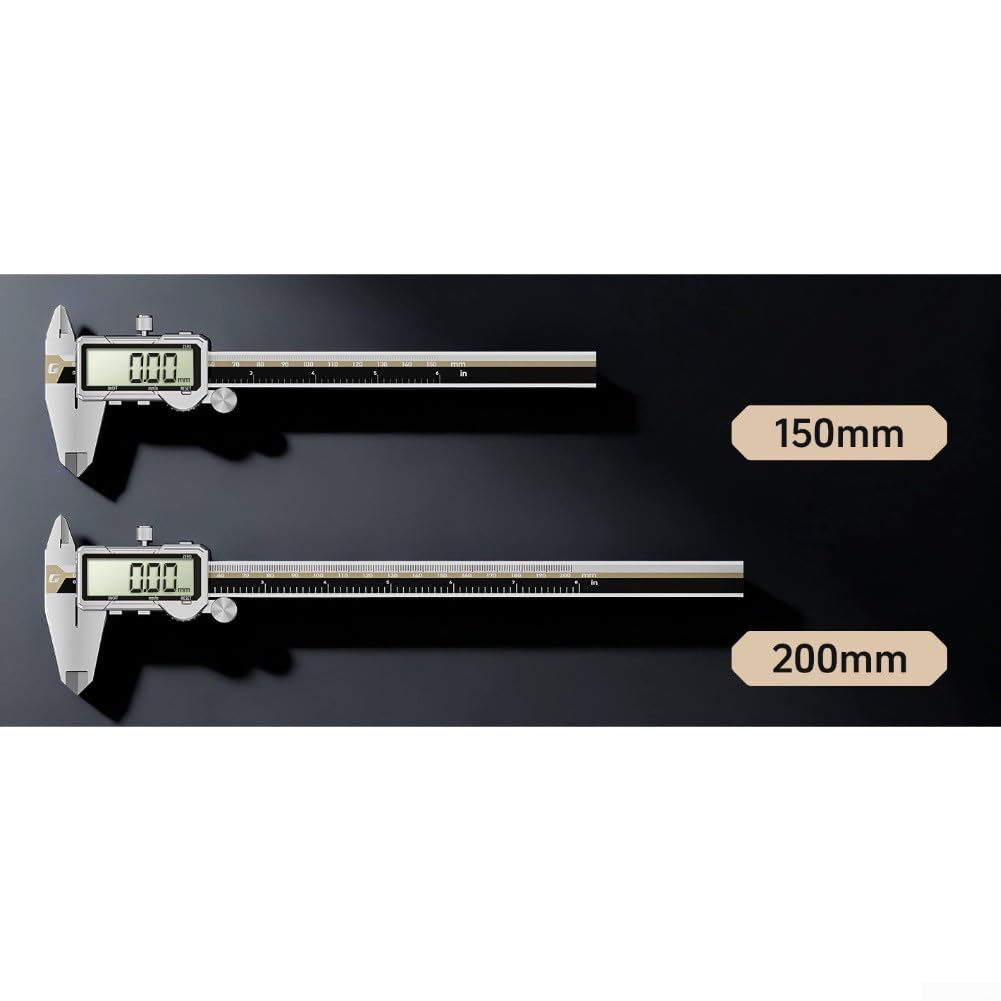 Wiederaufladbarer Messschieber 0,01 mm mit großem Display, elektronischer Messschieber, Tiefenmesser, Schmuck, Metallverarbeitung, Industrie (200 mm) (150 mm)