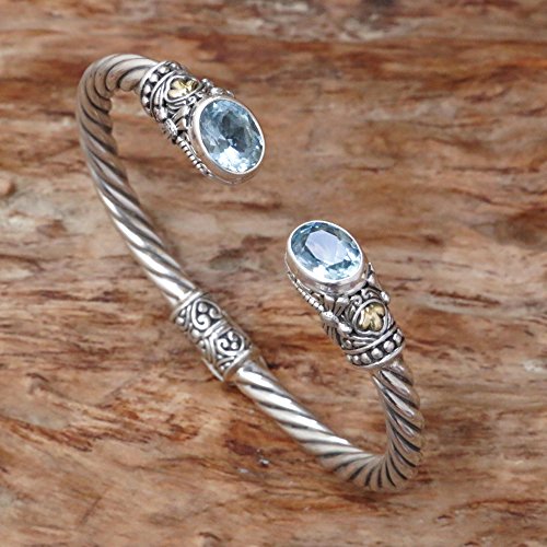 Novica Gold Accent .925 Sterling Silver Animal Themed Cuff Bracelets 'Dragonfly Den In Blue' #TOP4