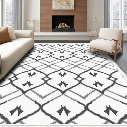 Design&I Flatwoven Area Rug 8x10 ft, Interlocking Lattice with Minimalist