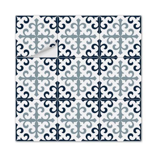 Image of Moroccan Tile Stickers | Waterproof Self Adhesive Peel & Stick Tile Decals for Kitchen Backsplash, Bathroom Wall, Floor, Furniture & Glass (8x8 Inch, Design 27, 36 Pic)