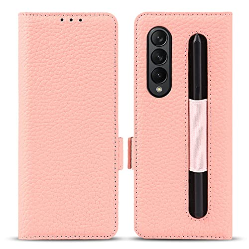 Coque Galaxy Z Fold 3 or rose housse protection cuir avec étui S-Pen