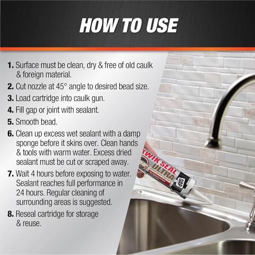 Image of Kwik Seal Ultra Advanced Kitchen and Bath Siliconized Sealant, Gloss Biscuit, 10.1 Oz (7079818899)