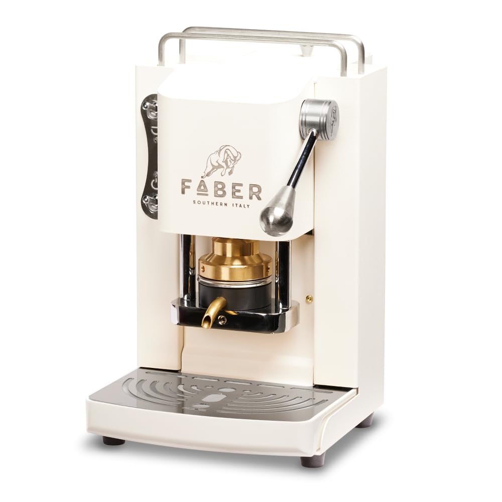 FABER COFFEE MACHINES | Modello Pro Mini Deluxe | Macchina caffe a cialde ese 44mm | finiture Cromo | Pressacialda in ottone (Pure White)