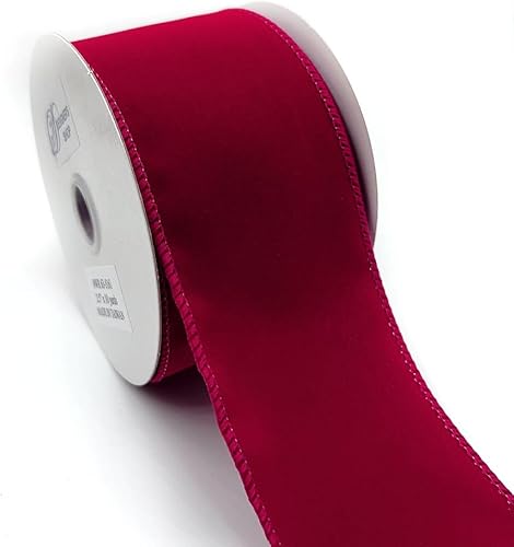 WR 63-5161 - Cinta navideña de terciopelo con borde con alambre de 2.5 pulgadas x 10 yardas para manualidades, envoltura de regalos, decoración del