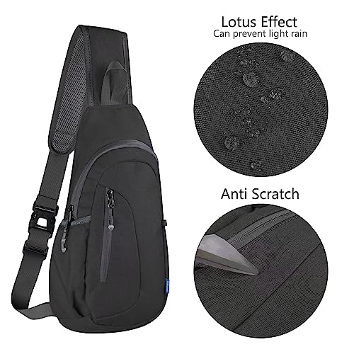 TITECOUGO Small Canvas Sling Bag Lightweight Crossbody Bag for Women Rucksack for Men Running Backpack Travel Chest Pack Shoulder Daypack for Gym Work Outdoor Hiking Sports Dark Black - Image 4