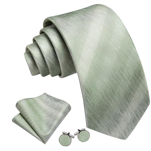 Image of Barry.Wang Striped Men Ties Set Silk Necktie Handkerchief Cufflinks