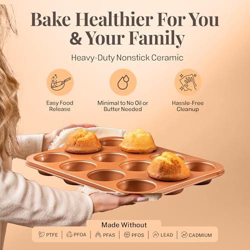 Gotham-Steel-Non-Stick-Ceramic-Bakeware-Set-5-Piece-No-Warp-Dishwasher-Safe-Baking-Set-Baking-Pans-Set-with-Round-Square-Baking-Pan-Muffin-Pan-Loaf-Pan-Baking-Sheet-for-oven-100-PFOA-Free Gotham Steel Non Stick Ceramic Bakeware Set 5 Piece No Warp Dishwasher Safe Baking Set Baking Pans Set with Round Square Baking Pan Muffin Pan Loaf Pan Baking Sheet for oven 100 PFOA Free