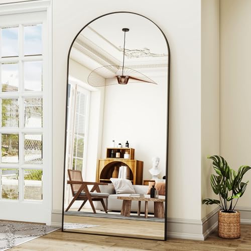 30x71 Arched Full Length Mirror Floor Mirrors with Aluminum Alloy Frame Free-Standing Wall Mounted Floor Mirrors or Large Dressing Mirror, Black Mirror Full Length