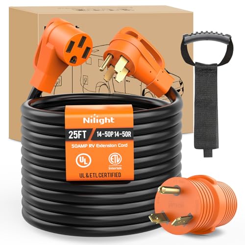 Image of Nilight 25FT 50 Amp RV Extension Cord with Adapter 30Amp to 50Amp 250V Heavy Duty 6 /3+8 /1 Gauge Pure Copper STW Wire UL ETL Listed 4 Prong 14-50P 14-50R Weatherproof Suit for Generators Camper