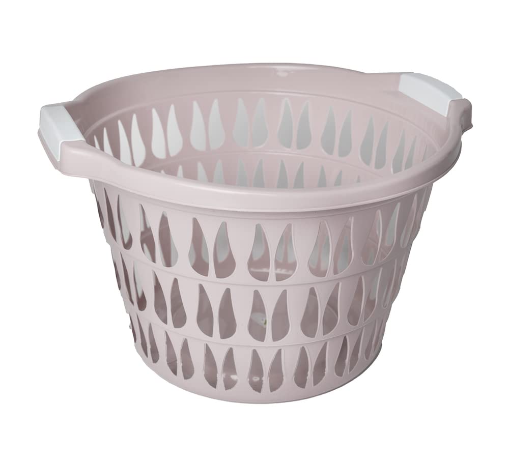 Plastic Laundry Basket Hamper Washing Clothes Storage Bin with Handles UK (Pink)