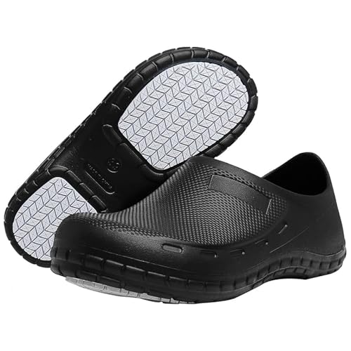 FFYLEN Chef Shoes Men - Non Slip Oil Water Resistant Work Shoe Comfortable Nursing Clogs for Garden Kitchen Restaurant Office Seaside Indoor Outdoor for Size Women 13 Men 11 Black
