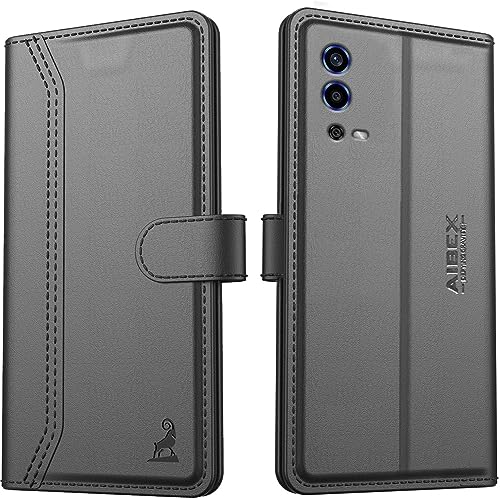 Image of AIBEX Compatible for Oppo A55 Flip Cover Leather Finish | Inside TPU with Card Pockets | Wallet Stand | Complete Protection Flip Case - Black