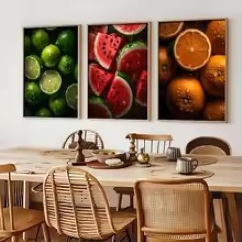 Toile murale fruits pastèque banane citron 70x90cm sans cadre decoration interieure de cuisine