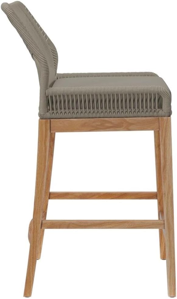 Modway Wellspring Outdoor Patio Teak Wood Bar Stool in Light Gray/Greige