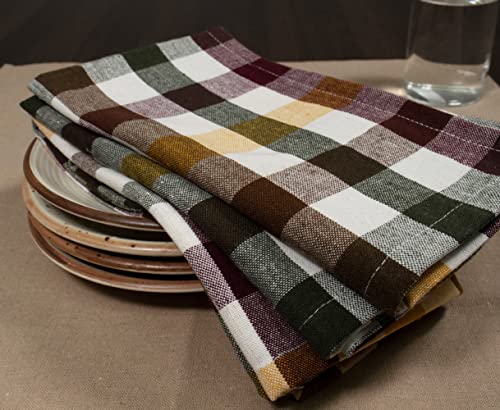 Purpleessences Cloth Dinner Napkins Buffalo Check Gingham Plaid -18 X18 Set Of 12-100% Cotton-Soft Durable- Ideal For Events Wedding Thanksgiving - Perfect Everyday Use Table Linen- Harvest #TOP3