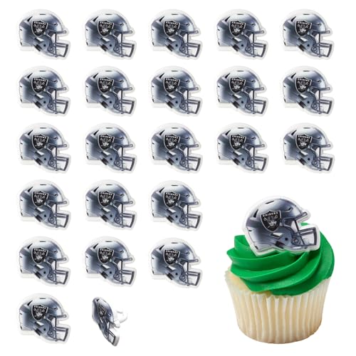 DecoPac NFL Las Vegas Raiders Helmet Rings 24 Football Cupcake Decorations Officially Licensed Football Rings Food Safe Cake Toppers 24 Pack