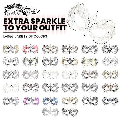 Image of Masquerade Mask for Women with Rhinestones - Elegant Metal Half Face Mask for Masquerade Parties, Mardi Gras, & Themed Events