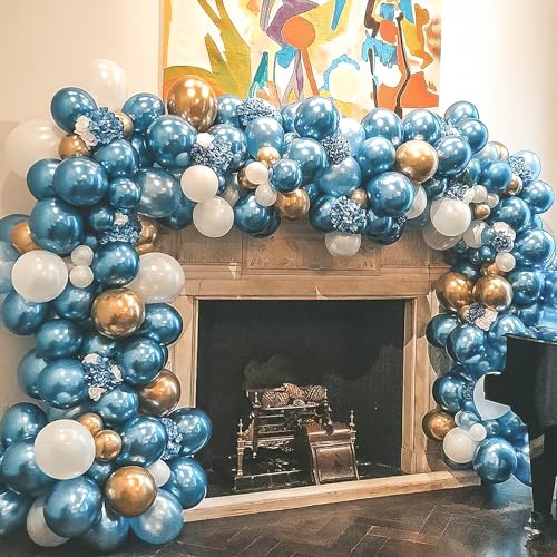 Image of PartyWoo Metallic Light Blue Balloons 130 pcs Different Sizes of 18 12 10 5 Inch Baby Pastel Blue Balloon Arch Kit Garland for Graduation Baby Shower Gender Reveal Birthday Party Decorations Blue-G119