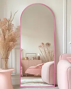 Full Length Mirror, 58"x19" Arch Floor Mirror, Floor Standing Mirror Freestanding Arch Full Body Mirrors with Stand for Bedroom, Hanging Mounted Mirrors for Living Room Cloakroom, Pink