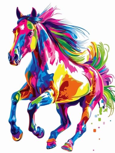 Coloriage par numéro adulte cheval pour s'initier à la peinture sur toile grand format en famille