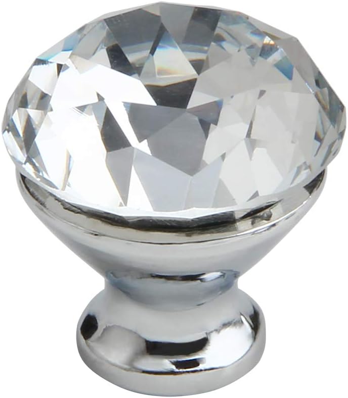 Silverline 25 Pack Extra Shinny 30mm Crystal Glass Drawer Pulls Clear Cabinet Diamond Knobs with Large Base