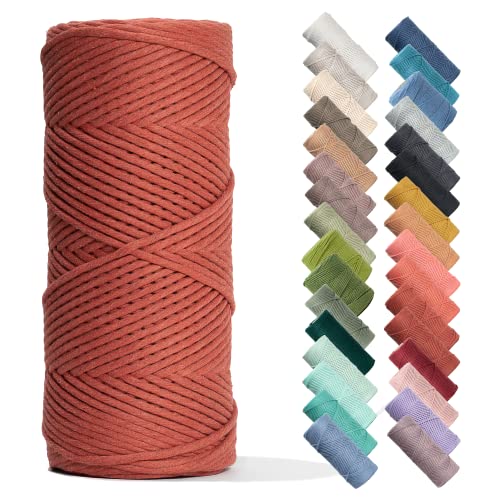 Recycled Cotton Macrame Cord 4mm x 240 Yards – Thick Single Strand Cord Made of Soft Cotton – Colored Macrame Rope Supplies for Decor, Crafts & Plant Wall Hangers by GANXXET, 720 Ft., Terracotta