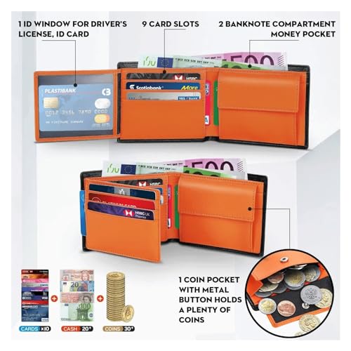 Leather RFID Blocking Slim Trifold Men Wallets with Coin Pocket and ID Window Minimalist Wallet for Men3